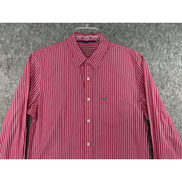 American Eagle Shirt Men's L Pink Striped Button Up Long Sleeve Preppy - Picture 2 of 7